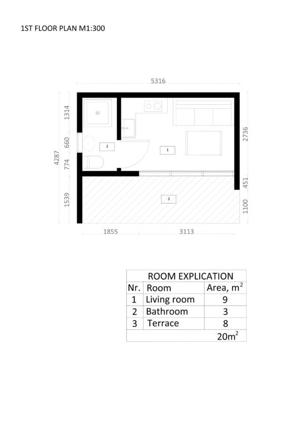 Eristetty Vierasmaja Tarifa, 20 m²