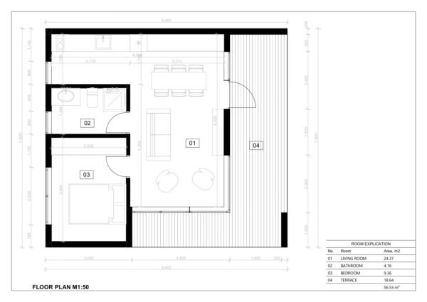 Eristetty Vierasmaja Wooler, 56 m²