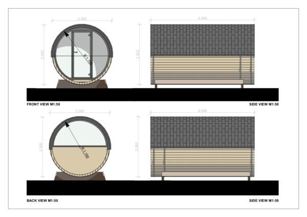 Tynnyrisauna Fleetwood, 2.3x4.0